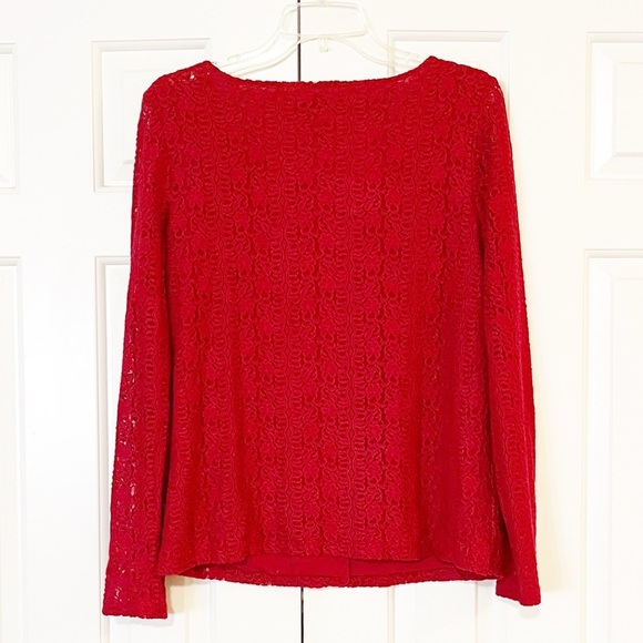 J. Jill Deep Red Lace Long Sleeve Button Front Cardigan. Size Women;'s Medium - Picture 2 of 12